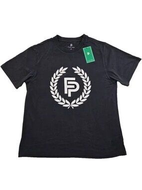 Flint Park Mens Black T-Shirt White Logo Design Organic Cotton Large